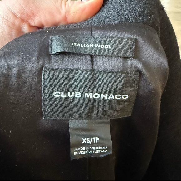 Club Monaco black Italian wool coat with leather sleeves - XS - Picture 7 of 8